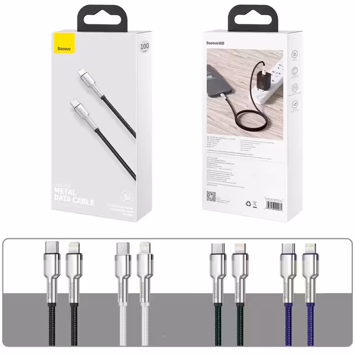 کابل تبدیل USB-C به لایتنینگ باسئوس مدل Metal Data 20W طول ۱ متر