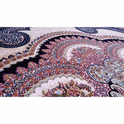 فرش ماشینی زمرد مشهد مدل گلنما زمینه سرمه ای