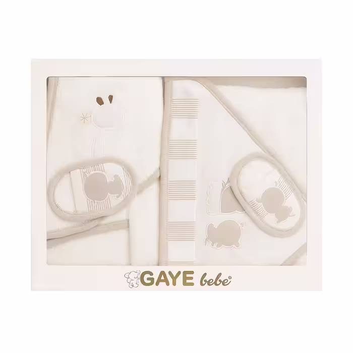 ست حوله نوزاد 4 تکه گایه ببه Gaye Bebe طرح زرافه کرم