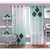 پرده سنتی سفید و سبز آبی کد 3302