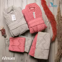 حوله ست دو نفره مارینا رنگ سرخابی روشن و خاکی