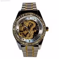 SHADOW WATCH 8178M جدید اتوماتیک گوکی شادو اتومات طرح اژدها ** براق ** دو رنگ درب شیشه ای استیل