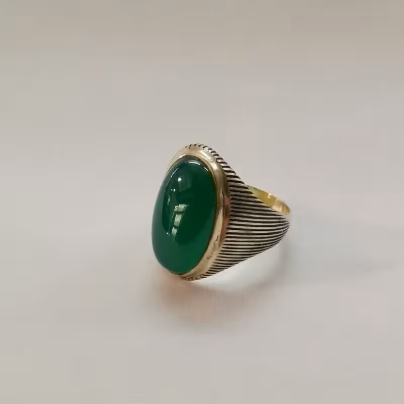 22-انگشتر نقره عقیق سبز کد 111.111.234-w9.7