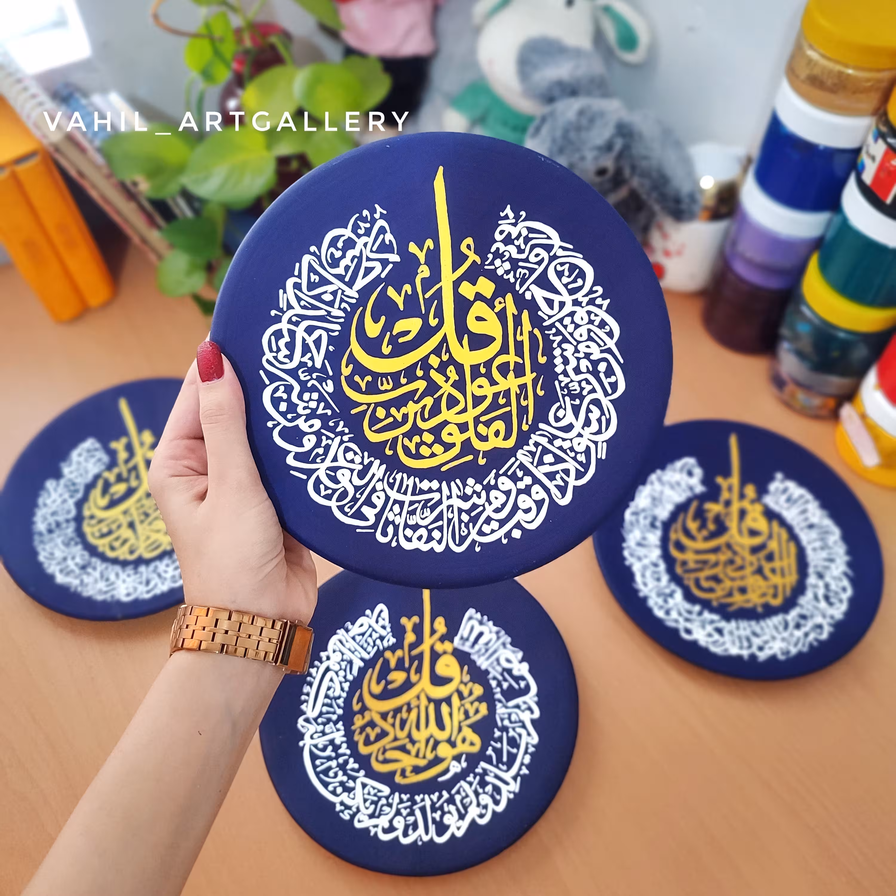 تابلو دکوراتیو و بشقاب دیوارکوب سفالی مجموعه قرانی  ست 4قل