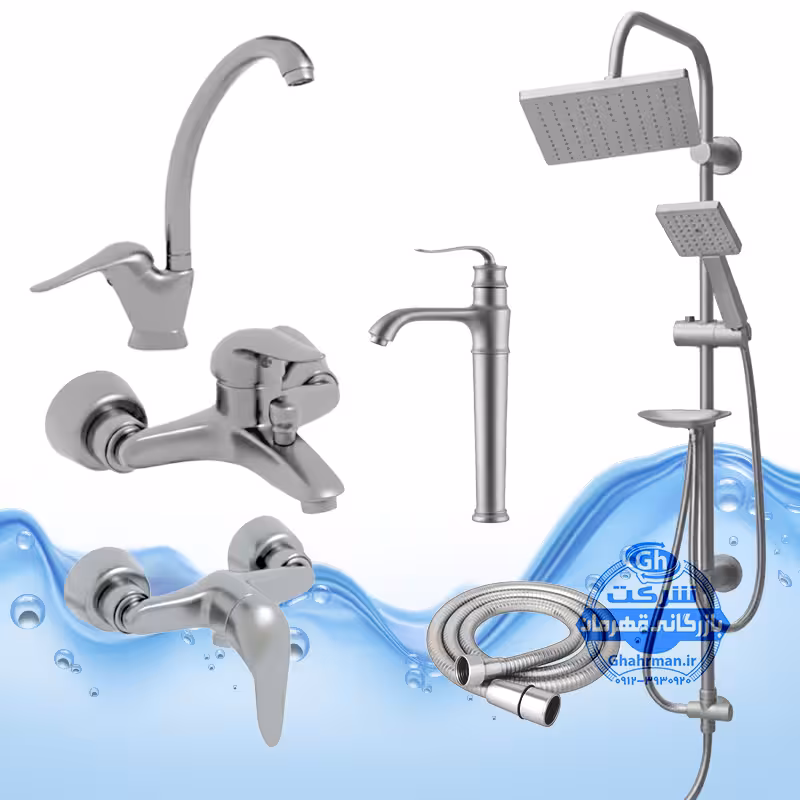 ست 6 عددی شیرآلات مدل قهرمان | شیر ظرفشویی   روشویی پایه‌بلند   حمام   توالت   علم دوش اتومات   شلنگ توالت | کروم مات