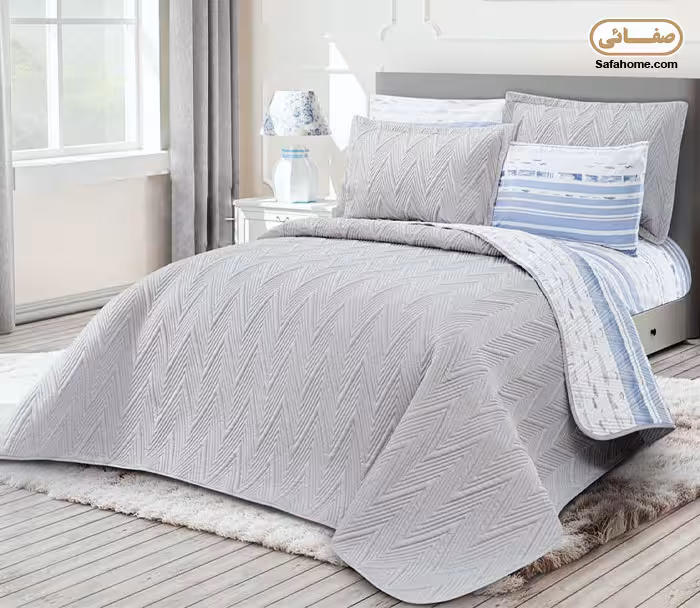 روتختی دو نفره پنبه دوزی 6 تکه المیرا طوسی روشن