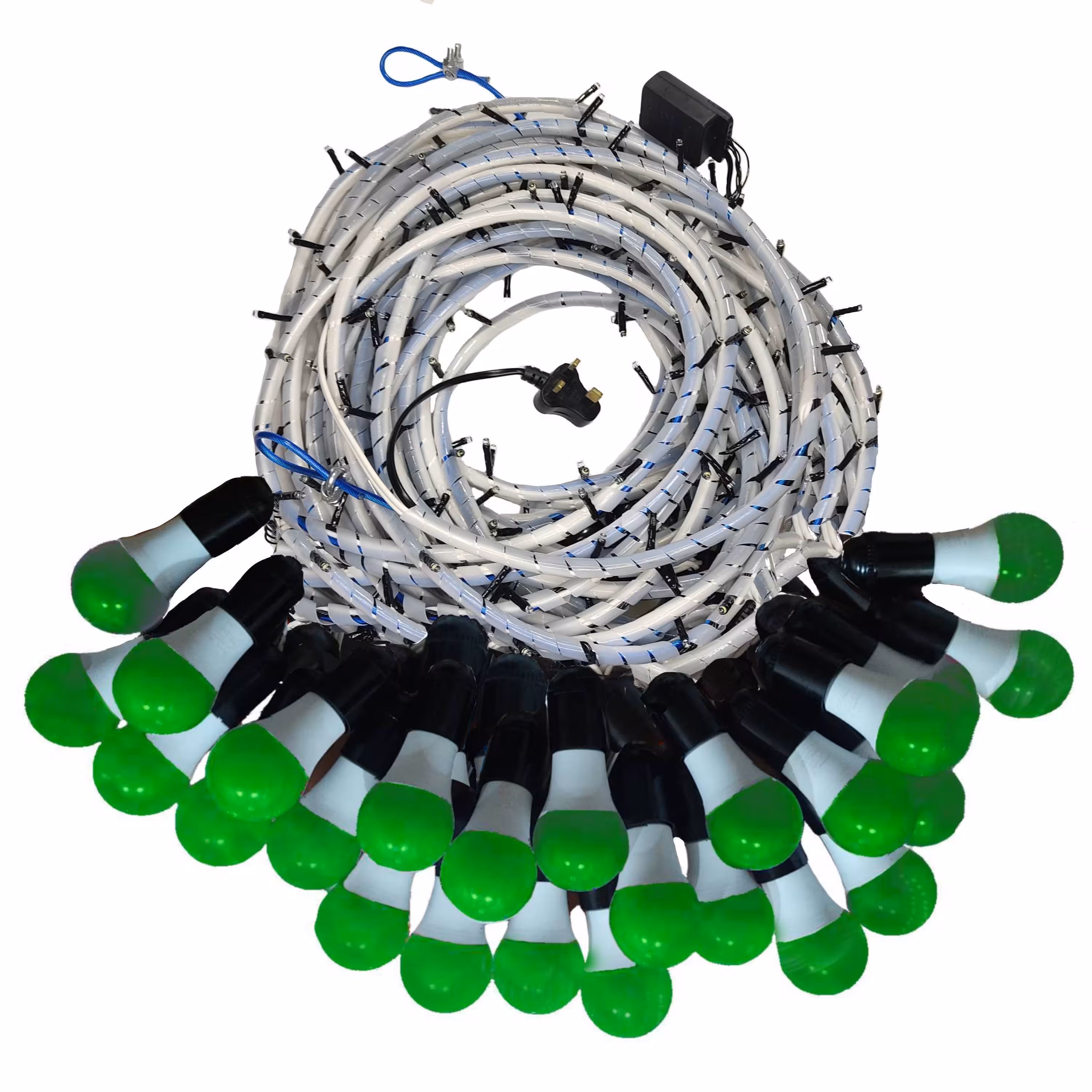 ریسه 9 متری سبز(تلفیقی سوزنی رنگارنگ و حبابی سبز)با بکسل نگهدارنده روکشدار