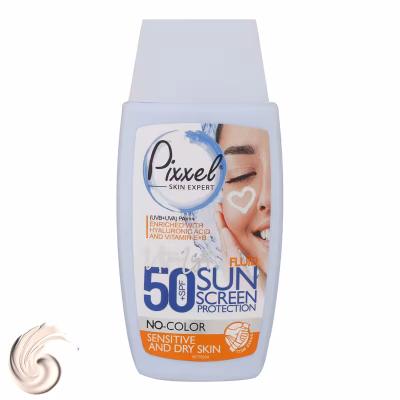 کرم ضد آفتاب بدون رنگ پیکسل SPF50 مدل Sensitive محافظ UVA ،UVB و    PA، ضد حساسیت، مناسب پوست‌های خشک و حساس حجم 50 میلی‌لیتر