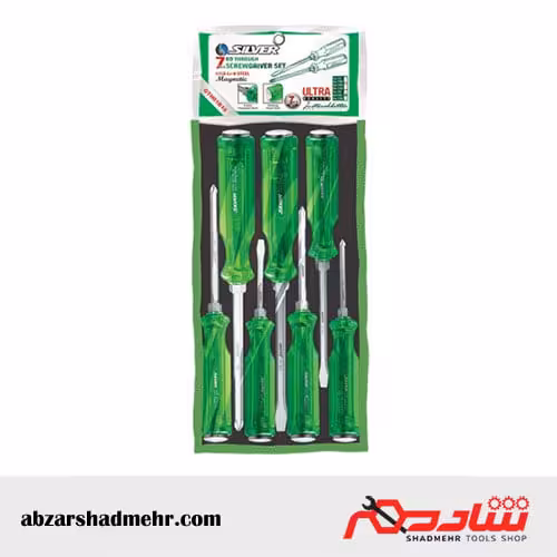 ست پیچ گوشتی دوسو و چهارسو ضربه خور 7 عددی سیلور