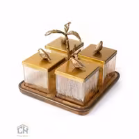 پاسماوری چوب و برنج ست 4 تایی گلدکیش طرح WOOD مدل GK829418