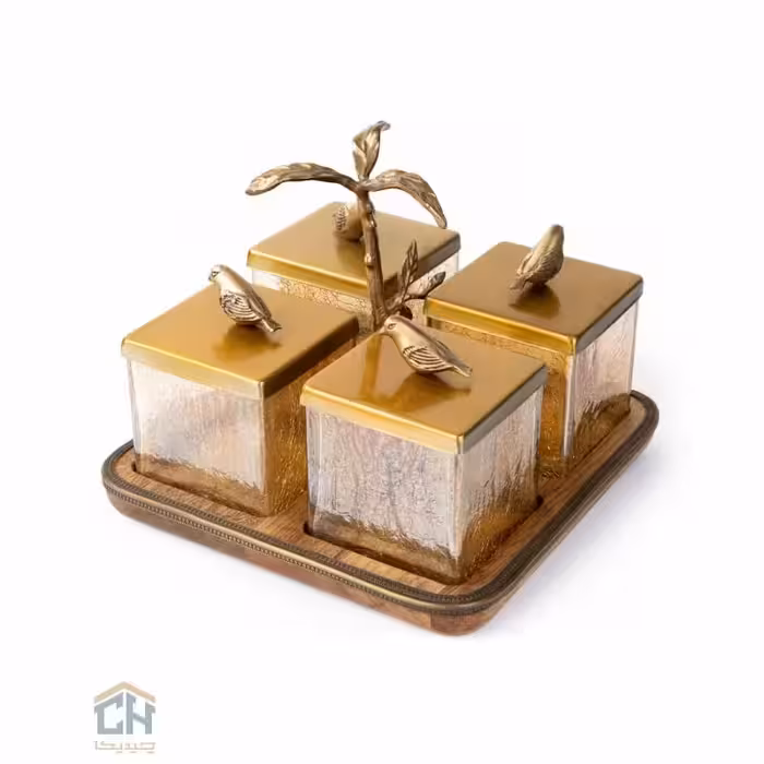 پاسماوری چوب و برنج ست 4 تایی گلدکیش طرح WOOD مدل GK829418