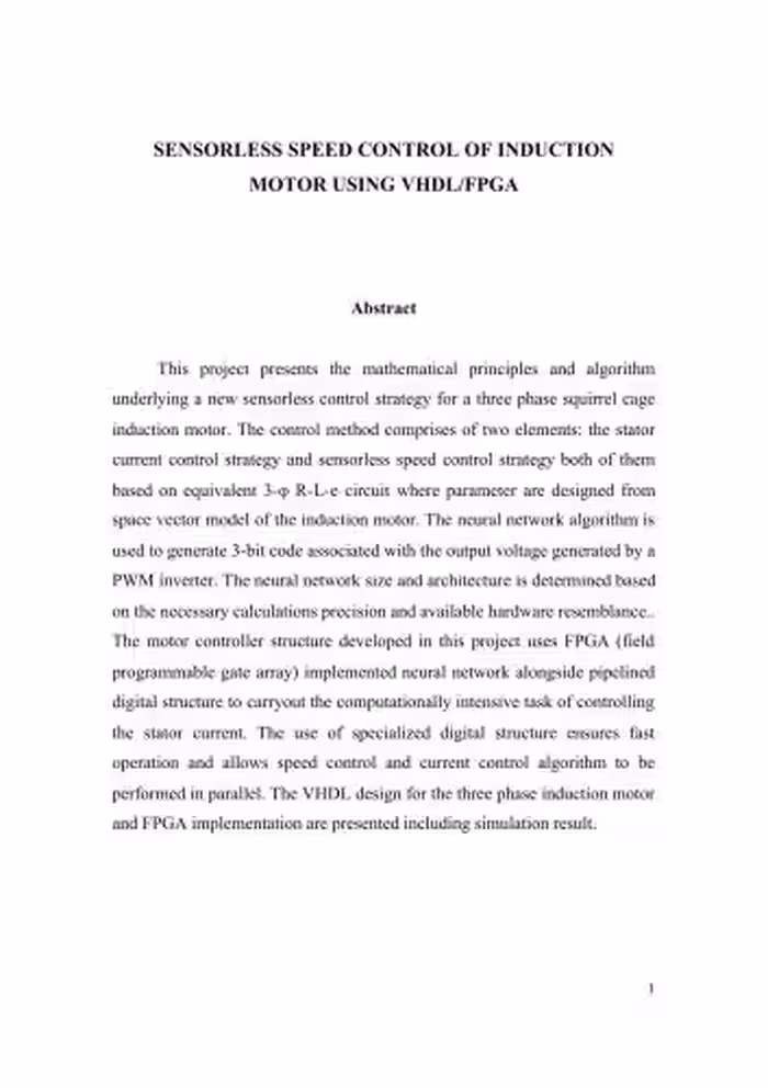 خرید و دانلود نسخه کامل کتاب Sensorless speed control of Induction Motor using VHDL/FPGA