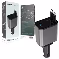 شارژر فندکی 2پورت بهمراه کابل متصل Green Lion Green Lion Retractable 50W Car Charger