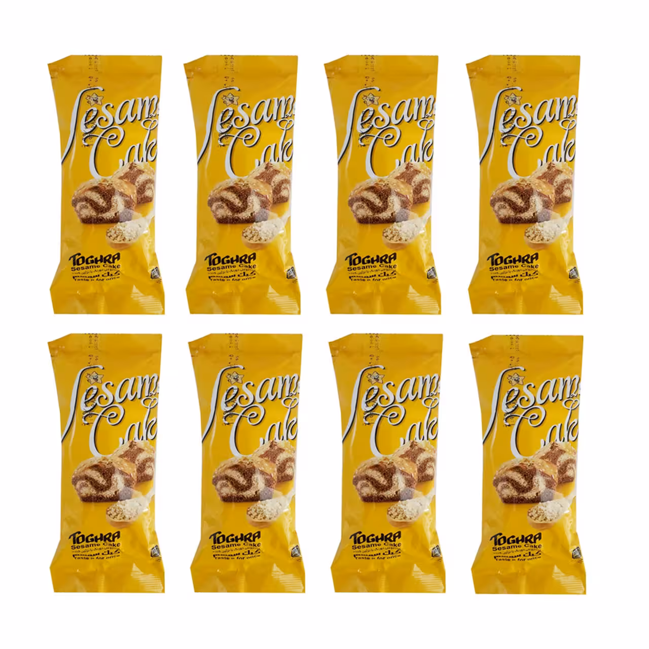 کیک روغنی دو رنگ با تزئین کنجد طغرا 80 گرمی بسته 24 عددی