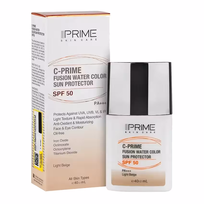 ضدآفتاب فلوئیدی پریمSPF50-رنگ بژ روشن-حاوی ویتامین سی