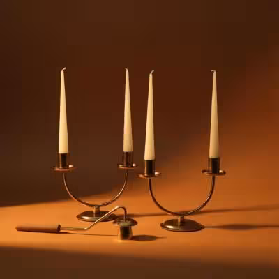 جاشمعی فلزی دوشعله نیم‌دایره کلاسیک