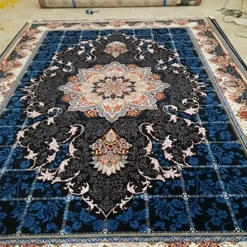 فرش ماشینی 500شانه کاشان 12متری ورژن نقشه هیوا سرمه ایی(ارسال رایگان)