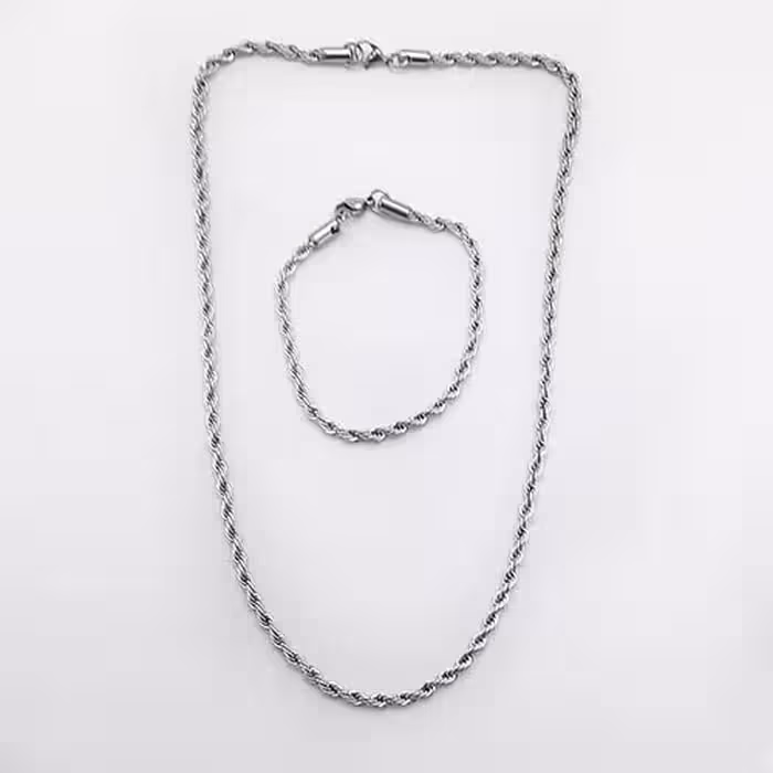 زنجیر طنابی عرض4میل استیل نقره ای