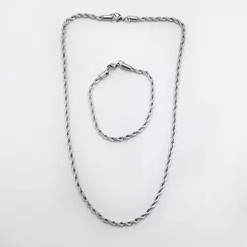 زنجیر طنابی عرض4میل استیل نقره ای