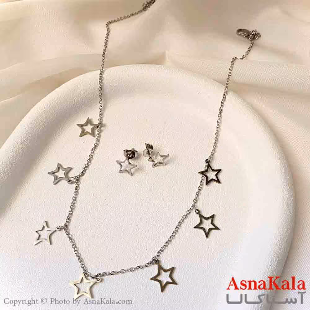 نیم ست زنانه شامل گردنبند و گوشواره استیل مدل ستاره  کد NIM14928W
