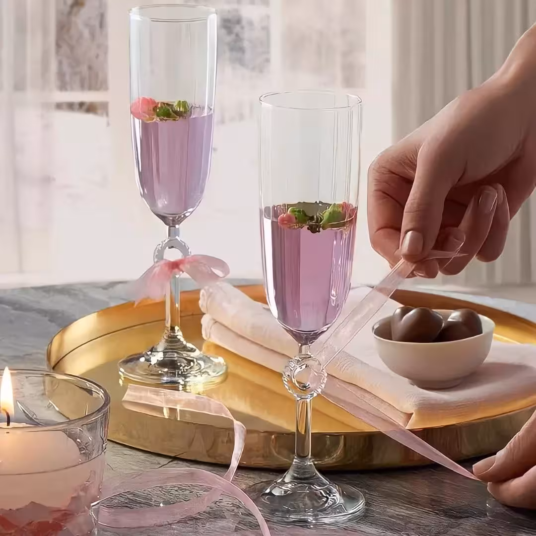 لیوان گیلاس خوری پایه بلند خیاری پاشاباغچه 2 عددی مدل آمور pasabahce amore