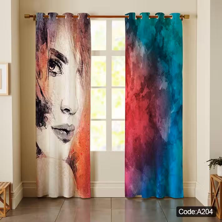 پرده پانچی مخمل چاپی دخترانه کد 204