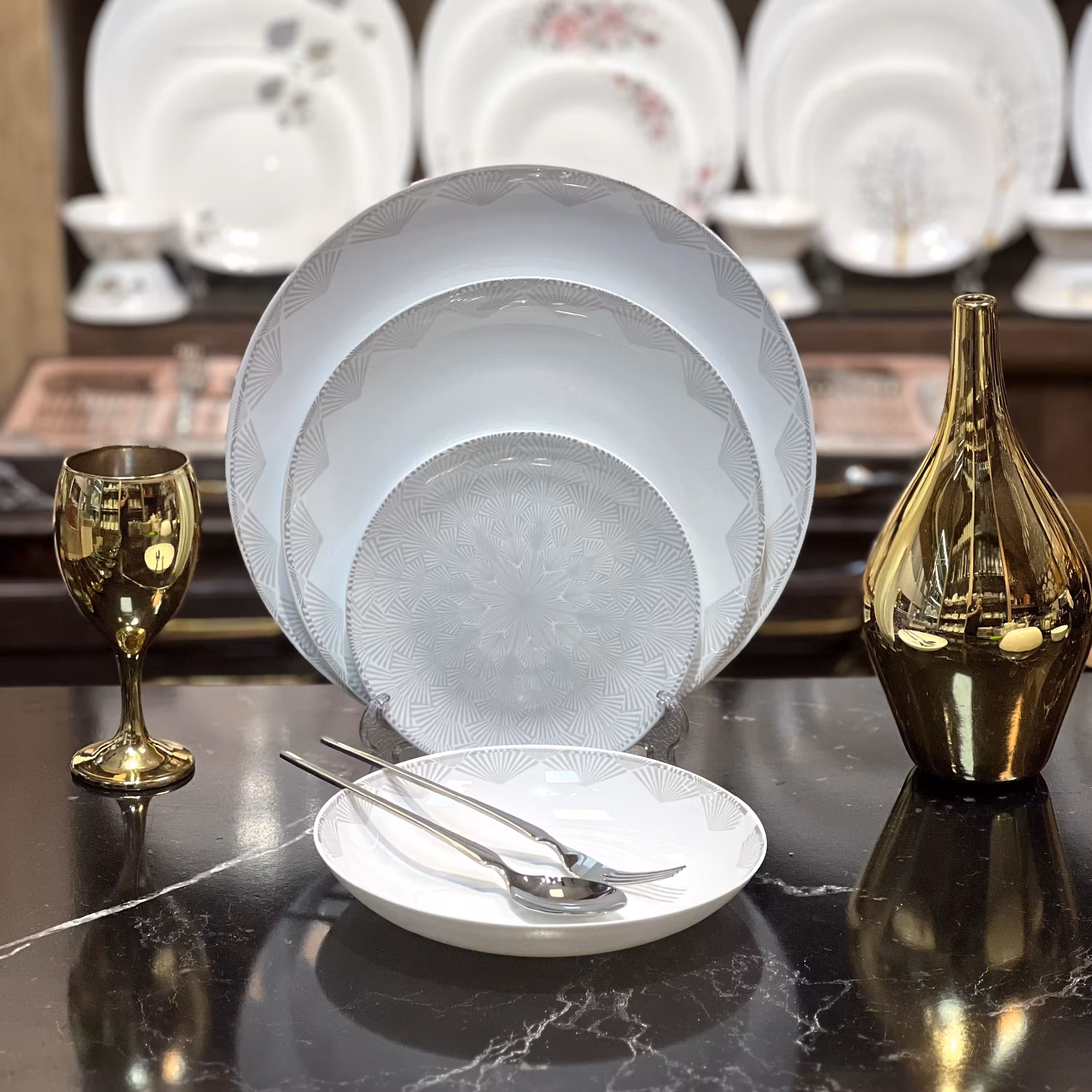 آرکوپال بن چاینا سرویس ارکوپال گلدن اوپال آنجلا طوسی ژالین کف گل طرح چینی شمل درخت لاله طلایی گلریز طلا شاخه نبات گلبرگ