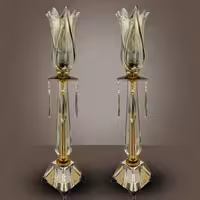 شمعدان کریستالی گلبرگی طلایی منشوری بلند