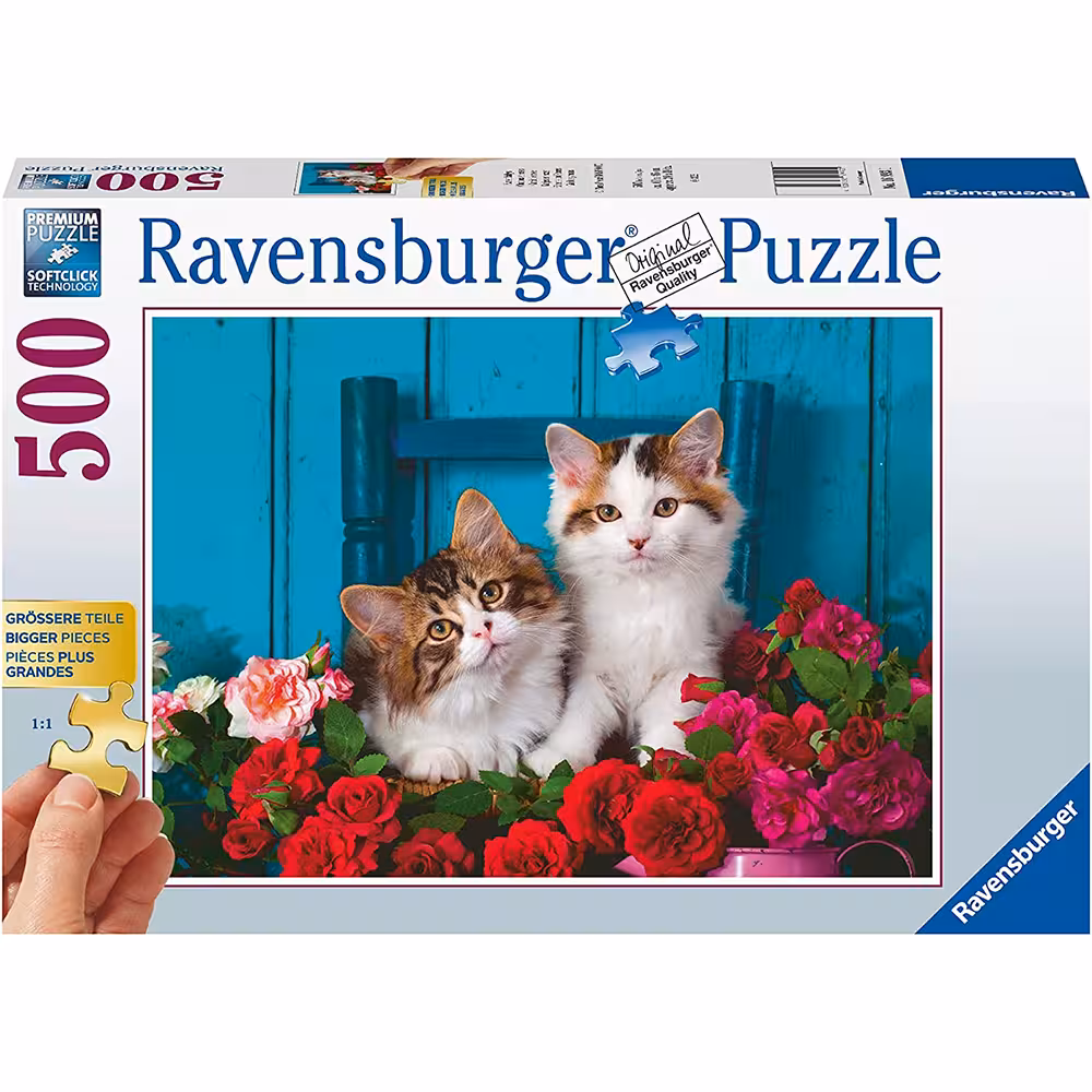 پازل 500 قطعه Ravensburger طرح بچه گربه و رز