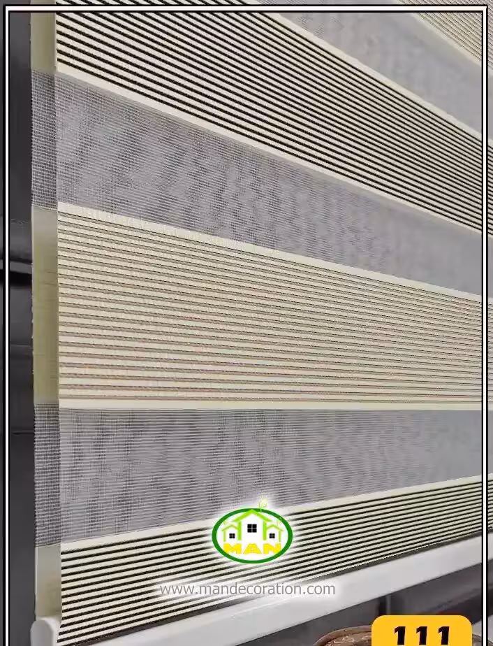 پرده زبرا آشپزخانه کرم قهوه ای دو رنگ کد:111-5006