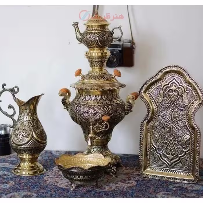 سرویس سماور قلمزنی برنجی 3 لیتری رنگ ثابت با ضمانت