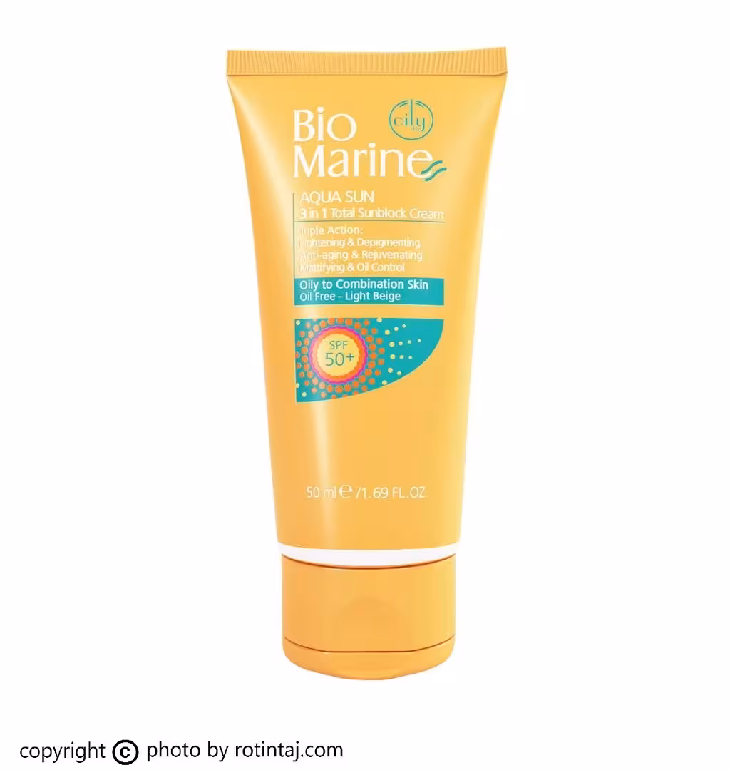 ضد آفتاب بژ روشن SPF50 بایومارین روشن کننده و ضد چروک پوست چرب