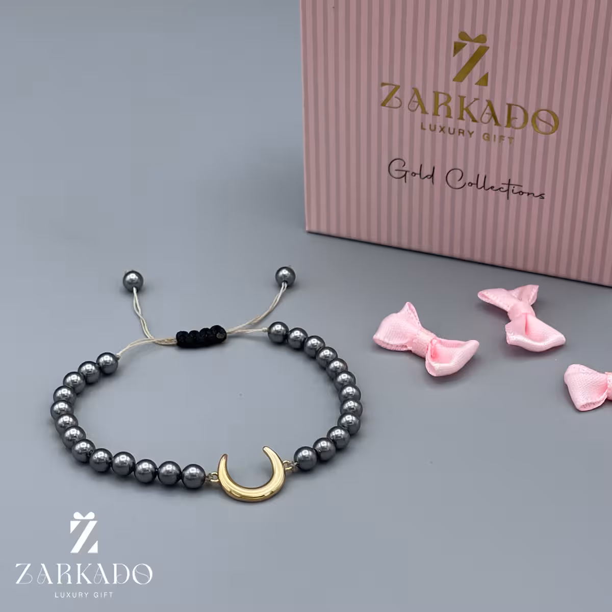 دستبند سنگی و طلا طرح ماه