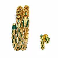 دستبند و انگشتر بولگاری سرپنتی 3 دور طلایی سبز