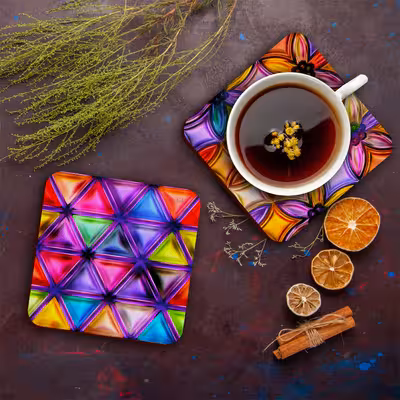 زیر لیوانی لوکسینو مدل شیشه های رنگی مجموعه 6 عددی