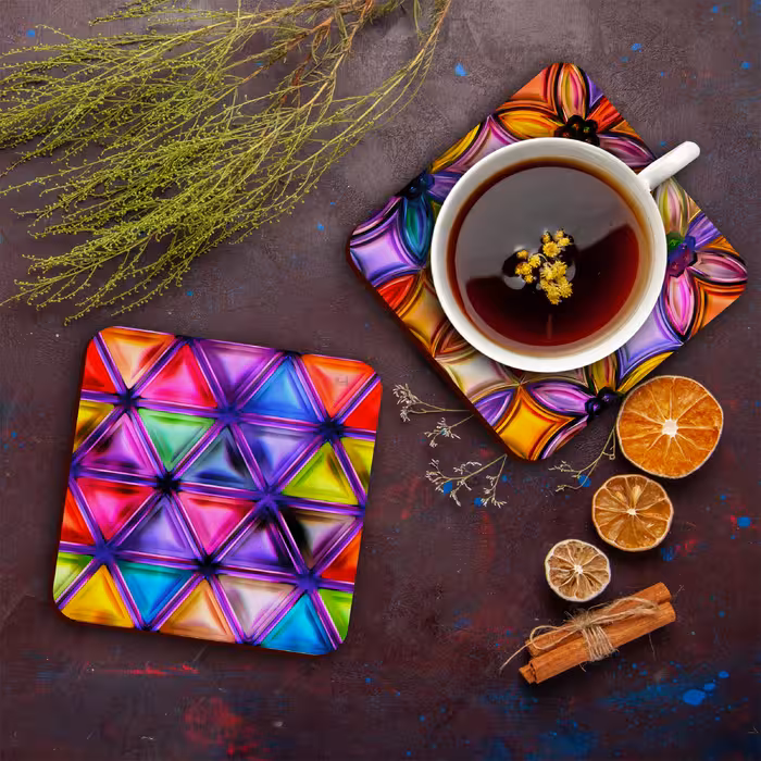 زیر لیوانی لوکسینو مدل شیشه های رنگی مجموعه 6 عددی