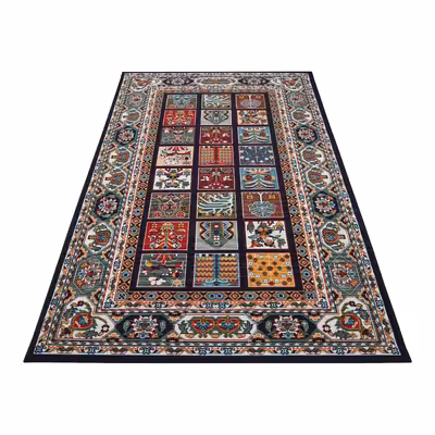 گلیم ماشینی دنیای فرش طرح خشتی سلطنتی