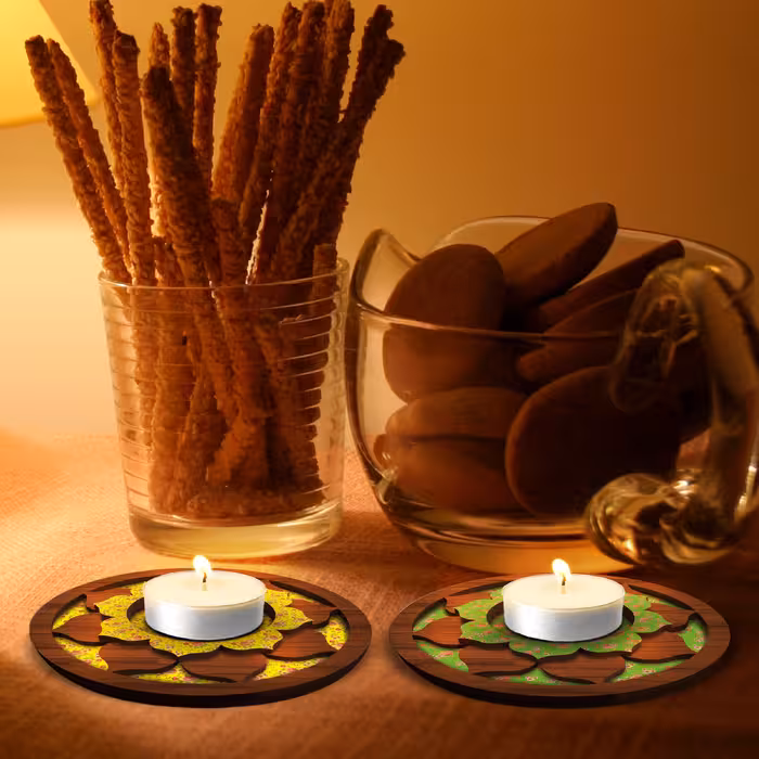 شمعدان مدل گل نیلوفر طرح گل سرخ مجموعه 2 عددی