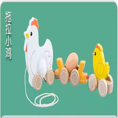اسباب بازی مدل نخ کش چرخ دار طرح مرغ و جوجه