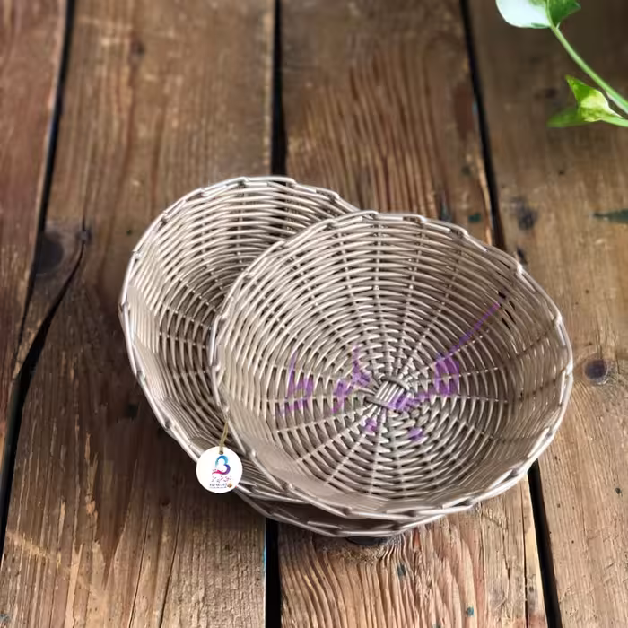 سبد حصیر بافی کلبه بلوط مدل ترمه مجموعه 3 عددی