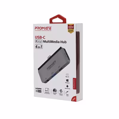 هاب 4 پورت USB-C پرومیت مدل PADHUB-PRO.GREY