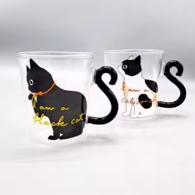 لیوان شیشه ای طرح گربه