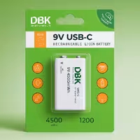 باتری 9 ولت کتابی قابل شارژ دی بی کی مدل USB-C لیتیوم یونی 4500mWh