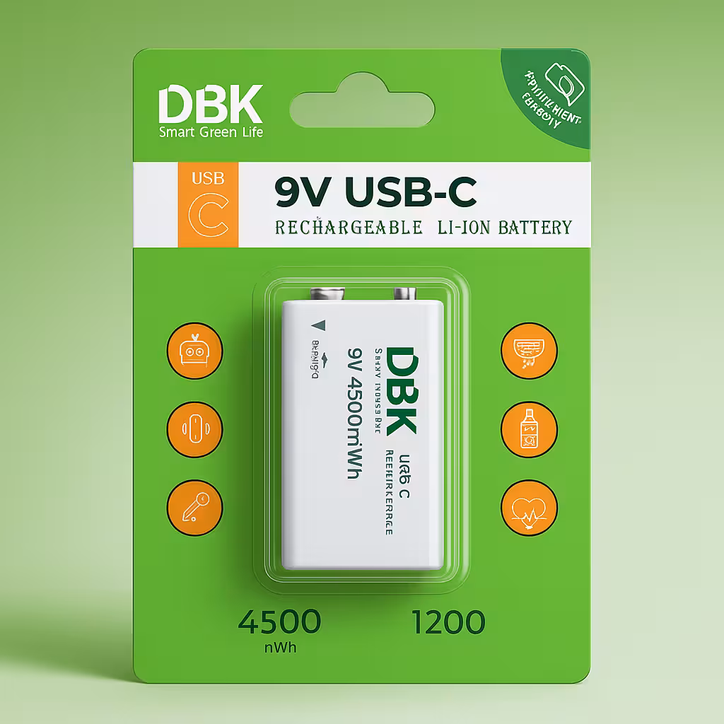 باتری 9 ولت کتابی قابل شارژ دی بی کی مدل USB-C لیتیوم یونی 4500mWh