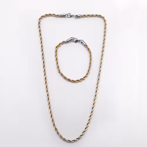 زنجیر طنابی عرض4میل استیل طلایی نقره ای