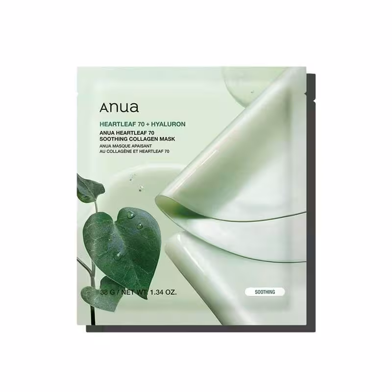 ماسک ورقه ای تسکین دهنده و آبرسان کلاژن دار آنوا Anua مدل Heartleaf 70 Soothing