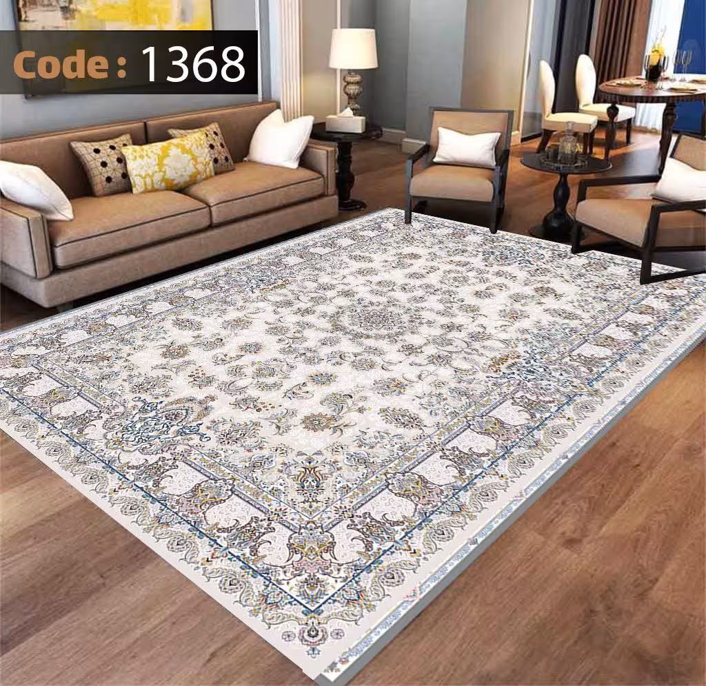 کاورفرش روفرشی دورکشدار گوشه لیفه ای طوسی کرم کد 1368