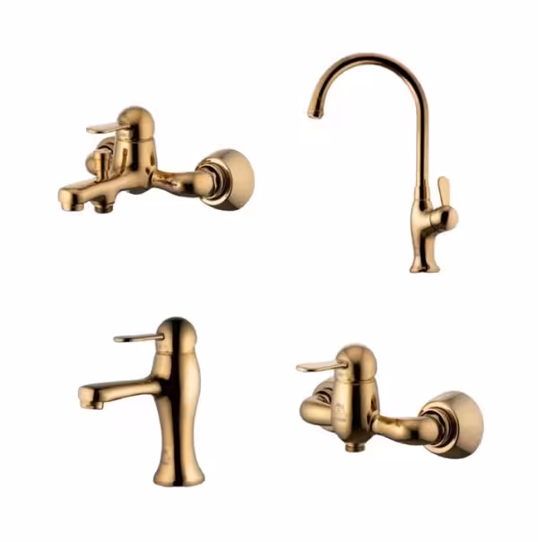 ست چهار تکه شیرآلات درخشان مدل هوکا طلایی مات