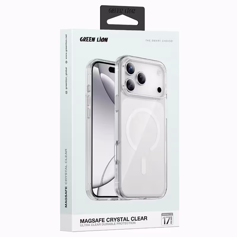 قاب کریستالی شفاف مگ سیف گرین آیفون 17 پرو مکس Green Lion magsafe Crystal Clear Case iPhone 17 Pro Max