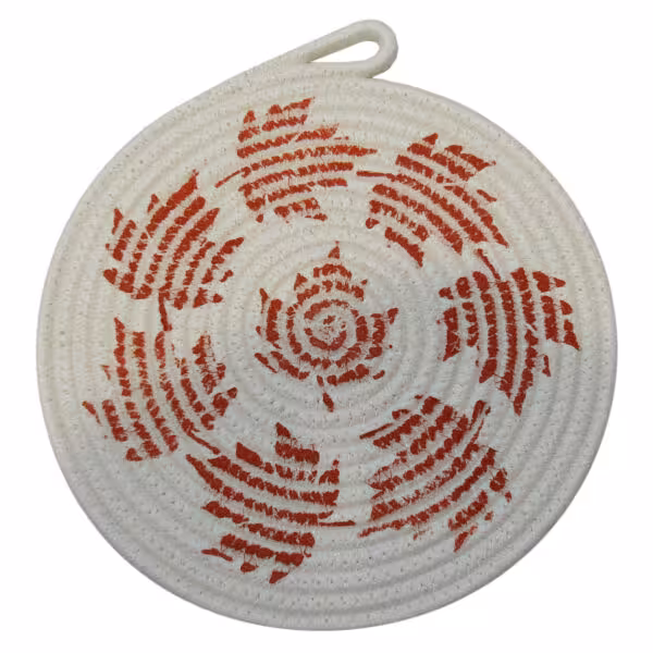 پانیا زیر قابلمه ای گردطرح برگ قرمز